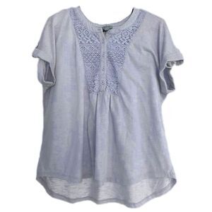 Como Vintage Brand Short Sleeve Light Blue Lace Top Plus Size 2X
